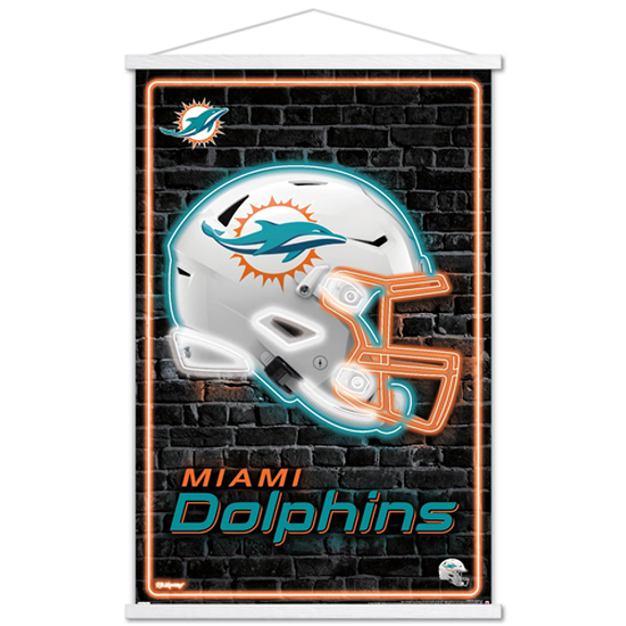 NFL Miami Dolphins - Neon Helmet 23 Wall Poster with Magnetic Frame, 22.375" x 34"