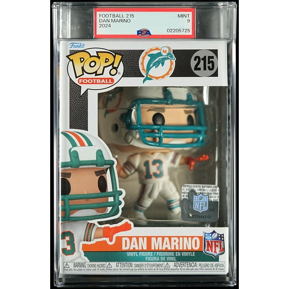 NFL Miami Dolphins, PSA Graded 9 MINT, Dan Marino Collectible Vinyl Figure #215, Fully Encapsulated Bundle with Compatible Funko Pop! PSA Hard Protector Case