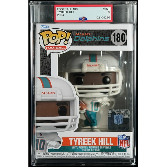 NFL Miami Dolphins, PSA Graded 9 MINT, Tyreek Hill Collectible Vinyl Figure #180, Fully Encapsulated Bundle with Compatible Funko Pop! PSA Hard Protector Case