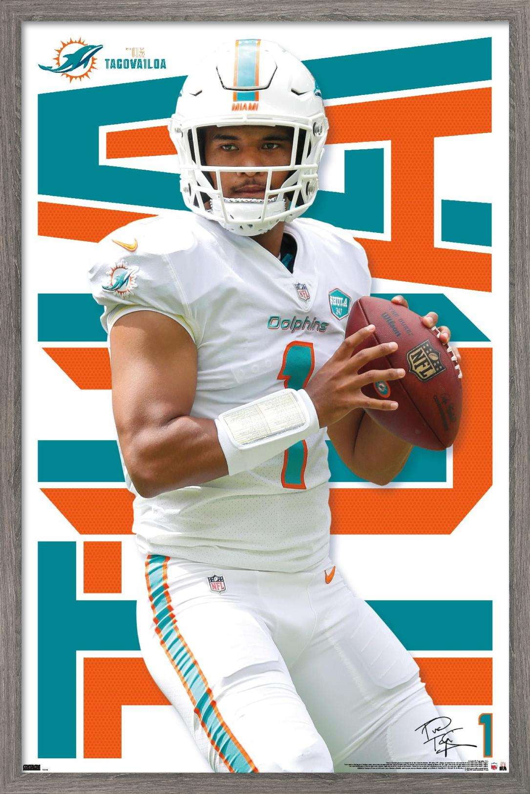 NFL Miami Dolphins - Tua Tagovailoa 20 Wall Poster, 22.375" x 34", Framed