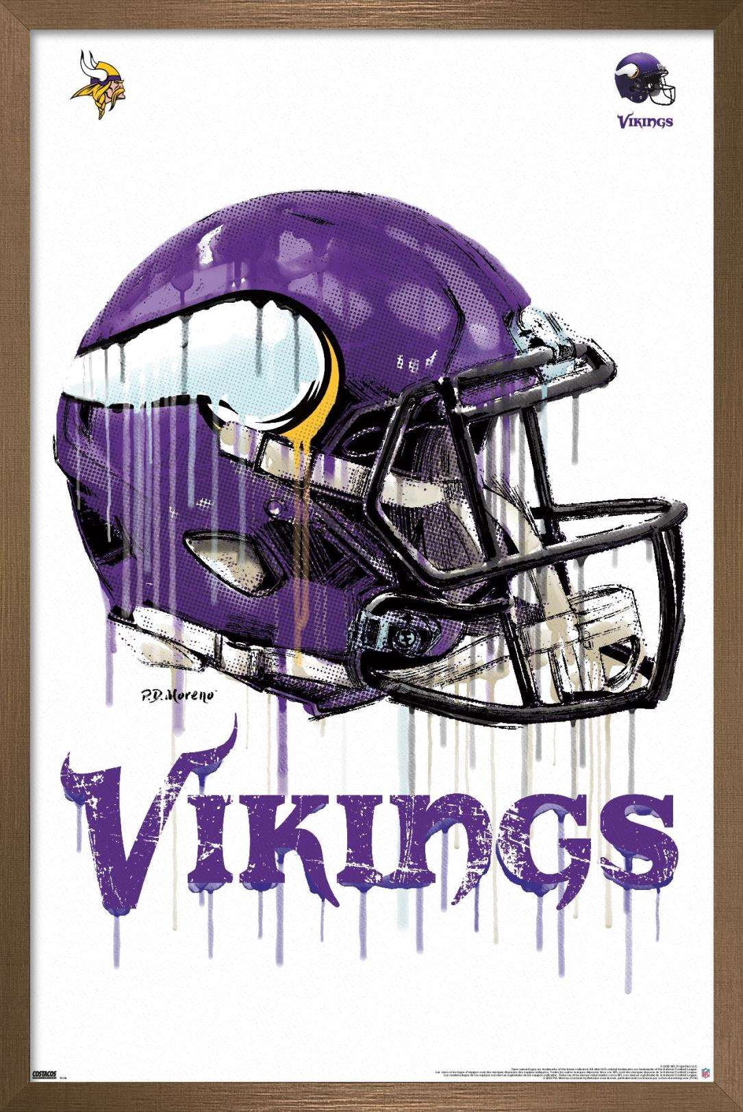 NFL Minnesota Vikings - Drip Helmet 20 Wall Poster, 22.375" x 34", Framed