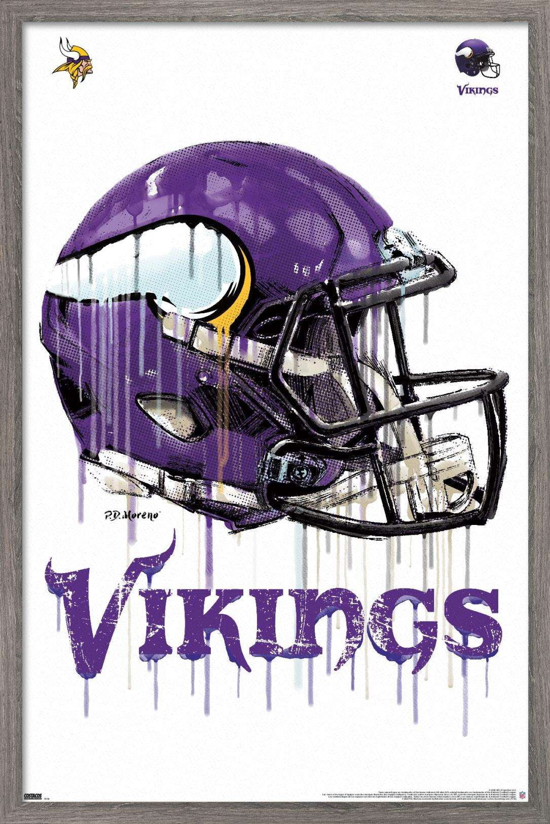 NFL Minnesota Vikings - Drip Helmet 20 Wall Poster, 22.375" x 34", Framed