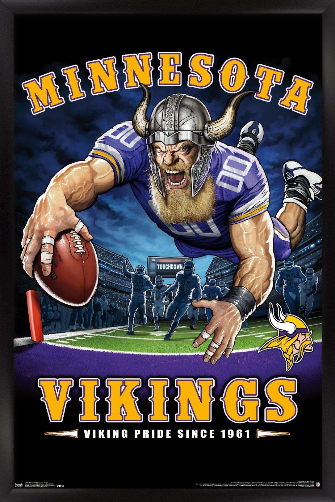 NFL Minnesota Vikings - End Zone 17 Wall Poster, 14.725" x 22.375", Framed