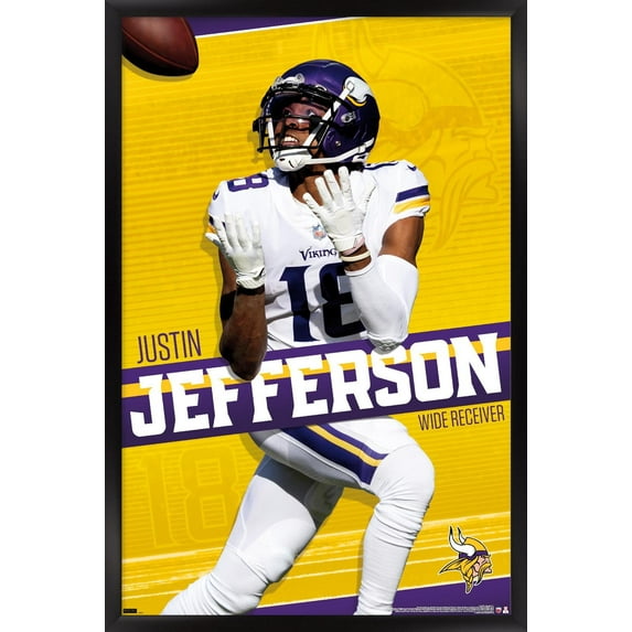 NFL Minnesota Vikings - Justin Jefferson 22 Wall Poster, 14.725" x 22.375" Framed