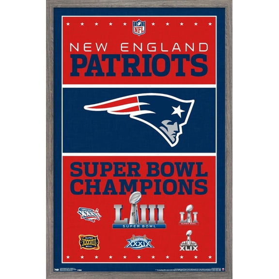 NFL New England Patriots - Champions 19 Wall Poster, 14.725" x 22.375", Framed