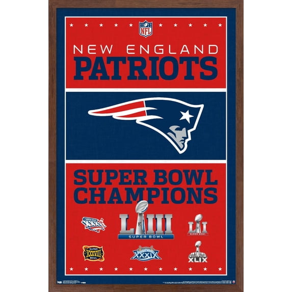 NFL New England Patriots - Champions 19 Wall Poster, 14.725" x 22.375", Framed