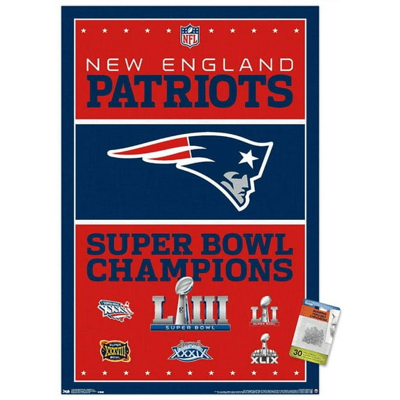 NFL New England Patriots - Champions 19 Wall Poster with Push Pins, 22.37" x 34"