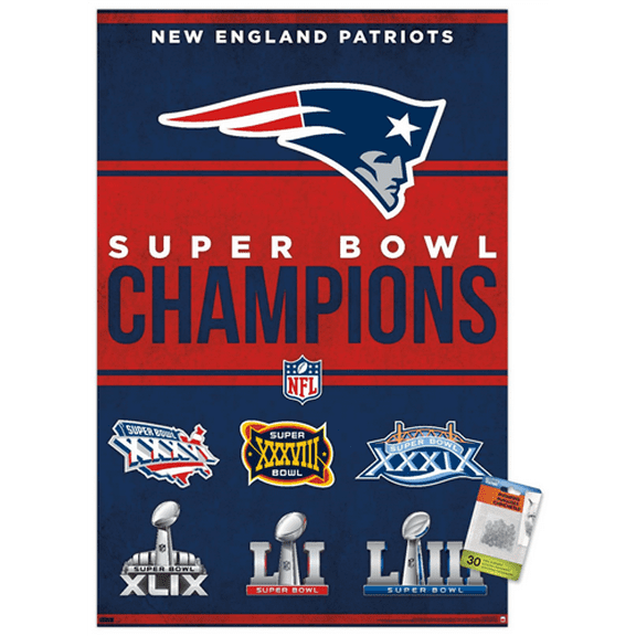 NFL New England Patriots - Champions 23 Wall Poster with Push Pins, 22.37" x 34"