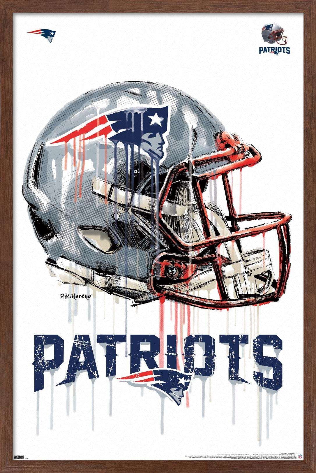 NFL New England Patriots - Drip Helmet 20 Wall Poster, 14.725" x 22.375", Framed