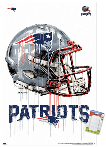 NFL New England Patriots - Drip Helmet 20 Wall Poster with Magnetic Frame,  22.375 x 34 