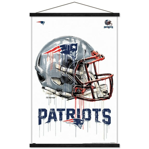 NFL New England Patriots - Drip Helmet 20 Wall Poster with Wooden Magnetic Frame, 22.37" x 34"