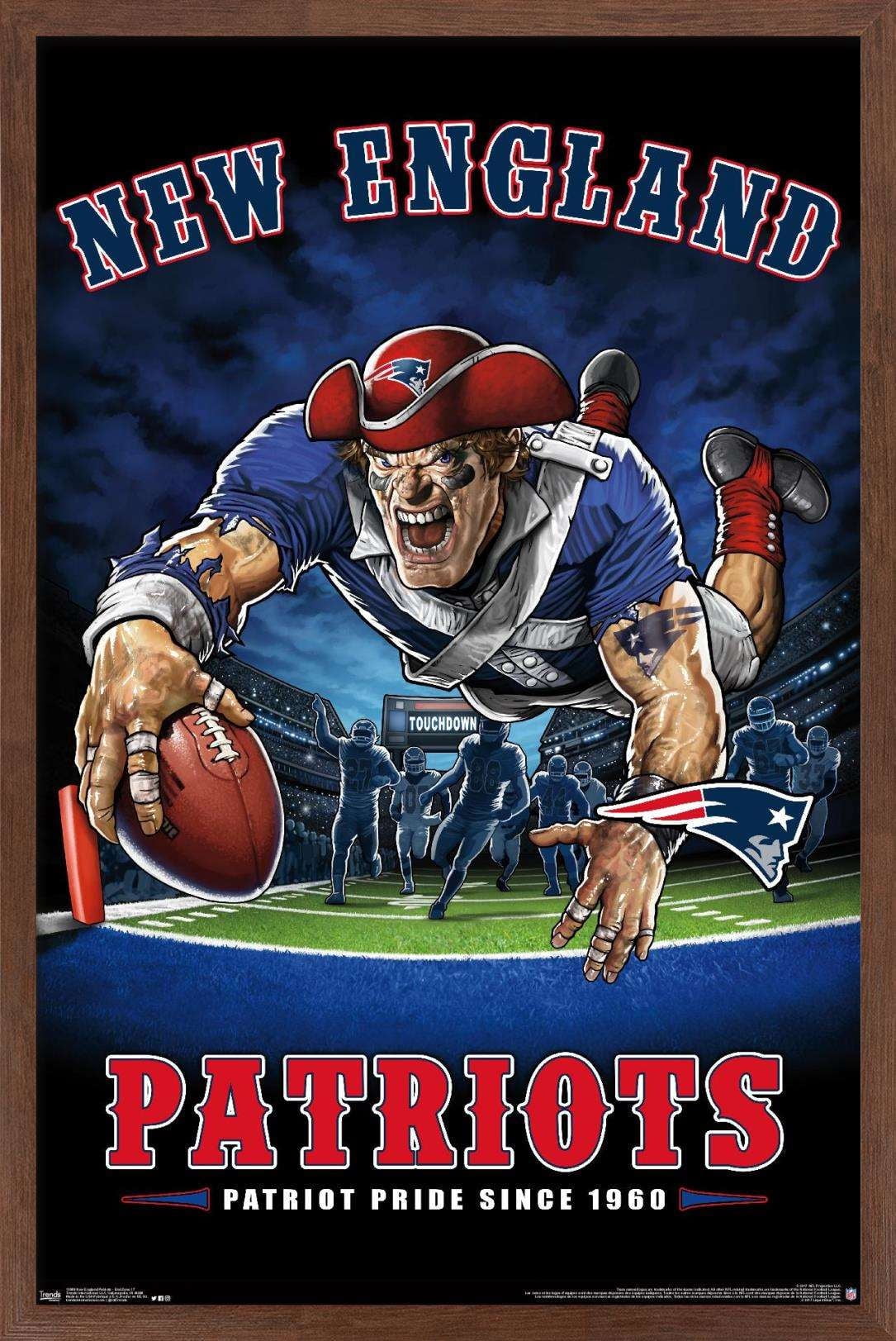 NFL New England Patriots - End Zone 17 Wall Poster, 14.725" x 22.375", Framed