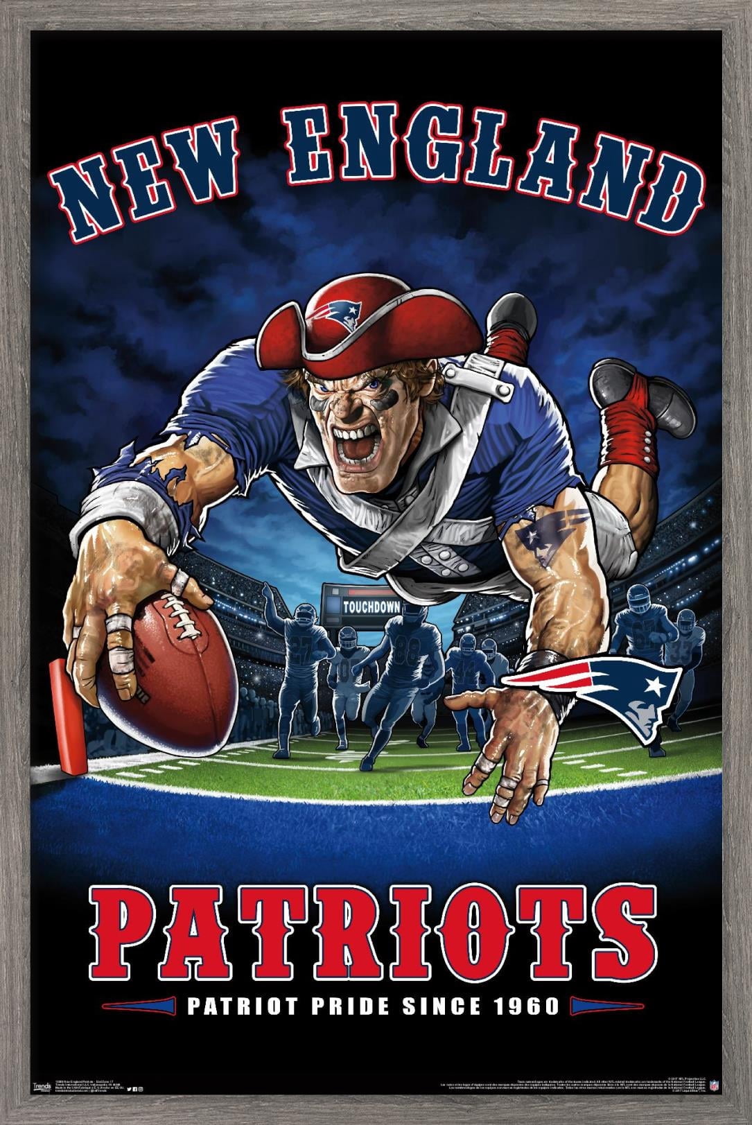 NFL New England Patriots - End Zone 17 Wall Poster, 14.725" x 22.375", Framed