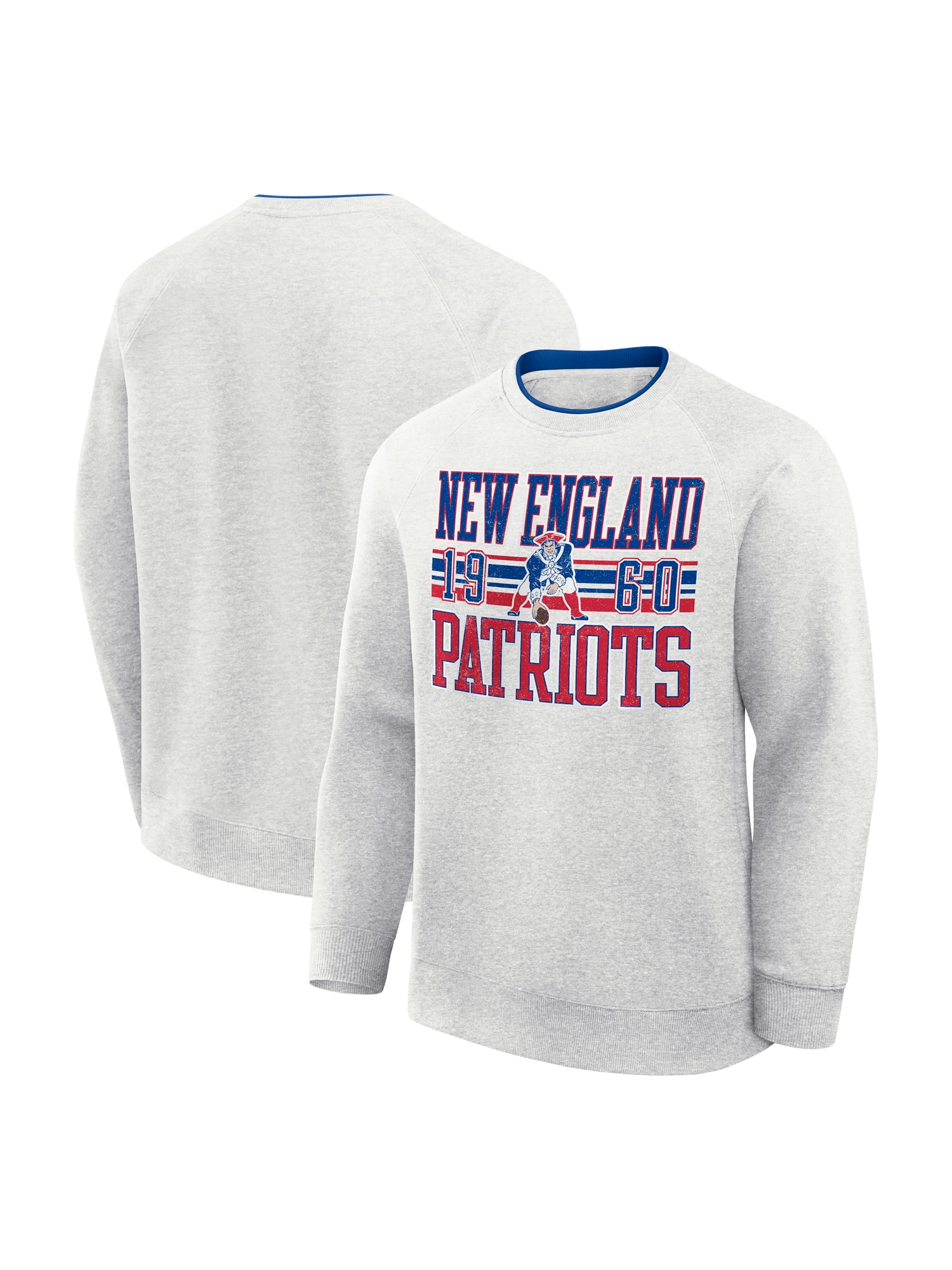 NFL New England Patriots Men's Cotton Gray Heather Long Sleeve Crew Fleece Sweatshirt