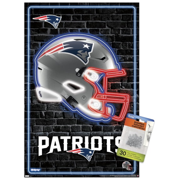NFL New England Patriots - Neon Helmet 23 Wall Poster with Push Pins, 14.72" x 22.37"