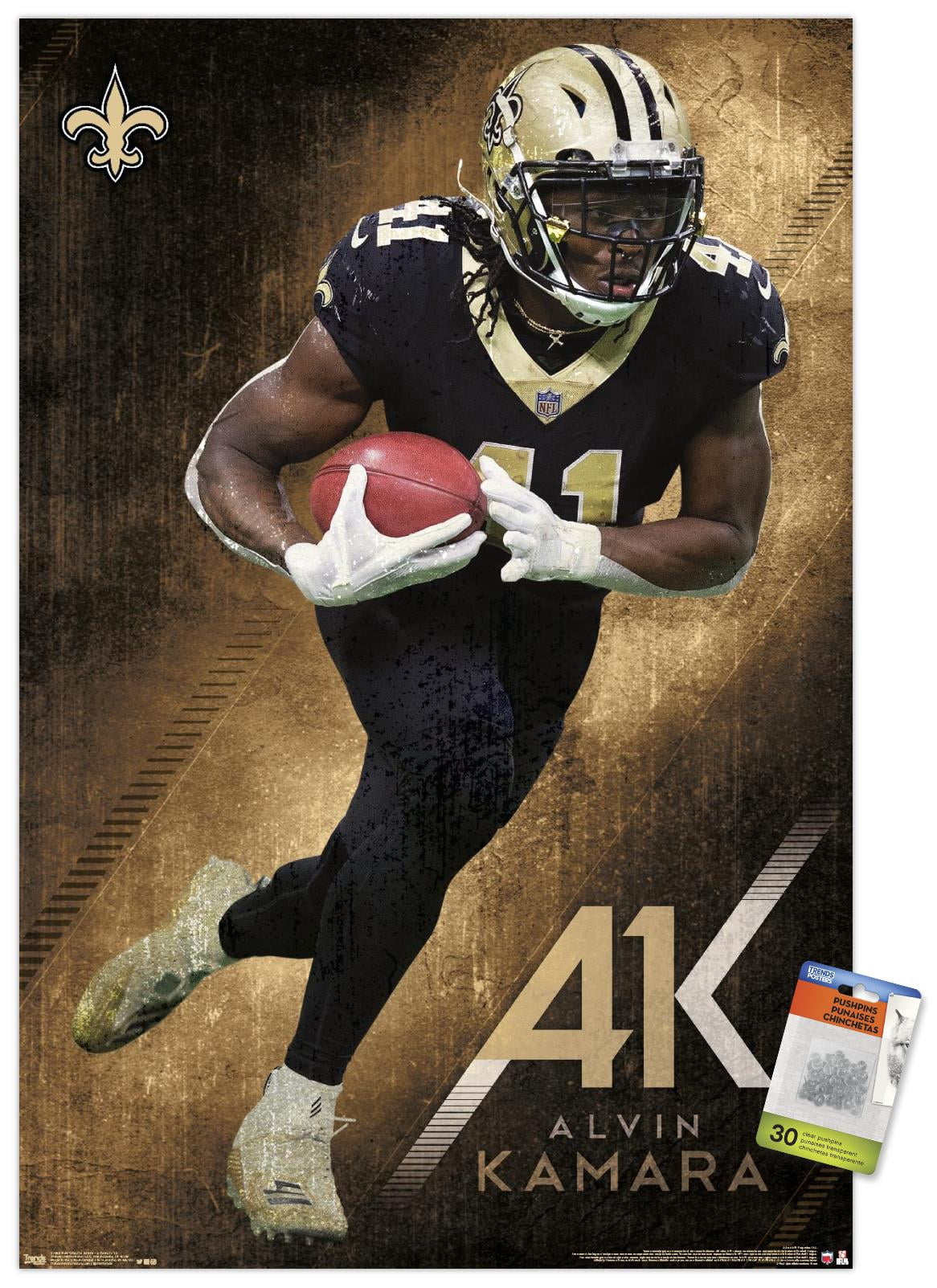 NFL New Orleans Saints - AlVin Kamara 19 Wall Poster with Push Pins, 22.375" x 34"