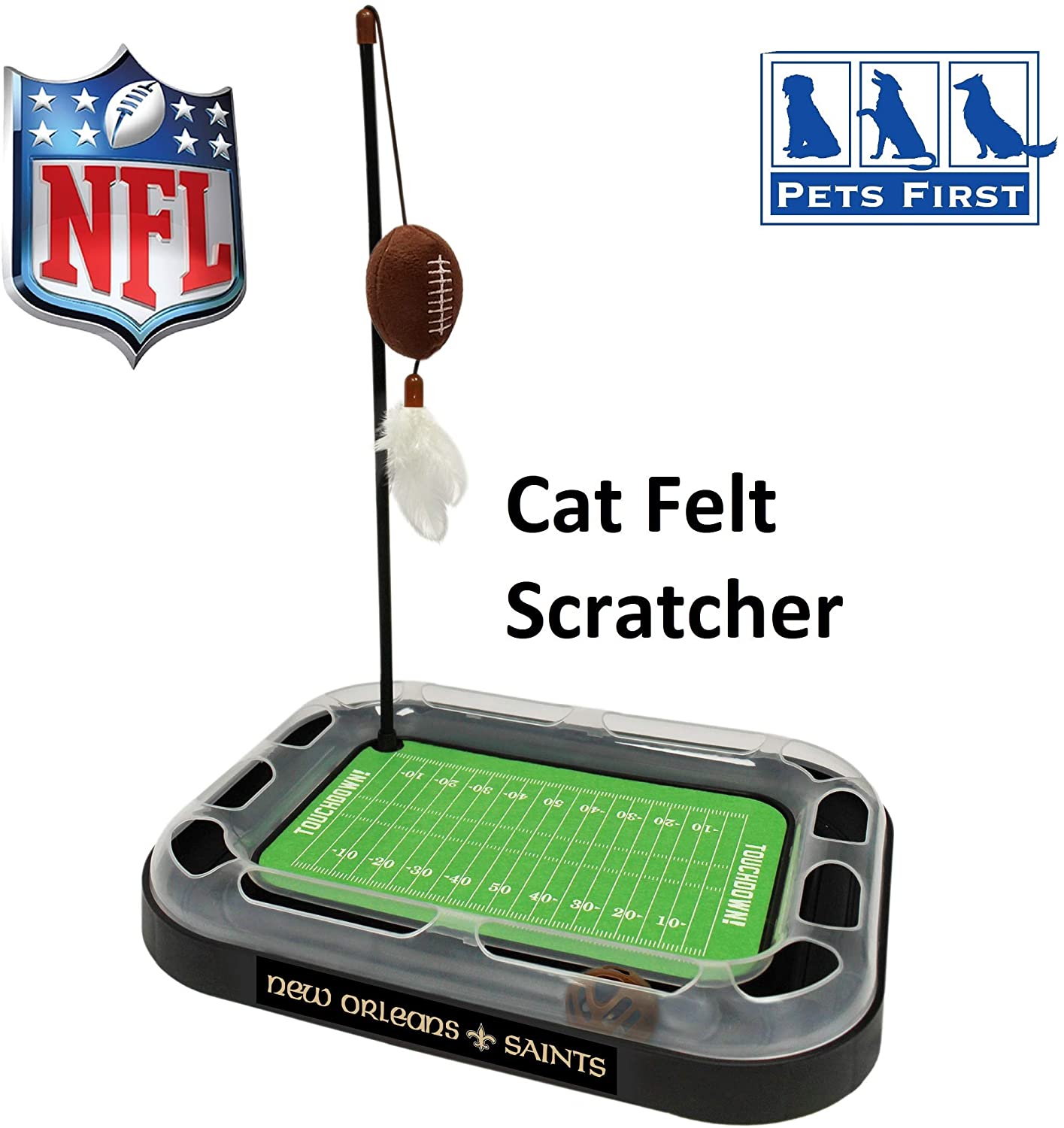 NFL New Orleans Saints CAT Scratcher Toy with Catnip Plush & Feather Cat and Kitty Toy