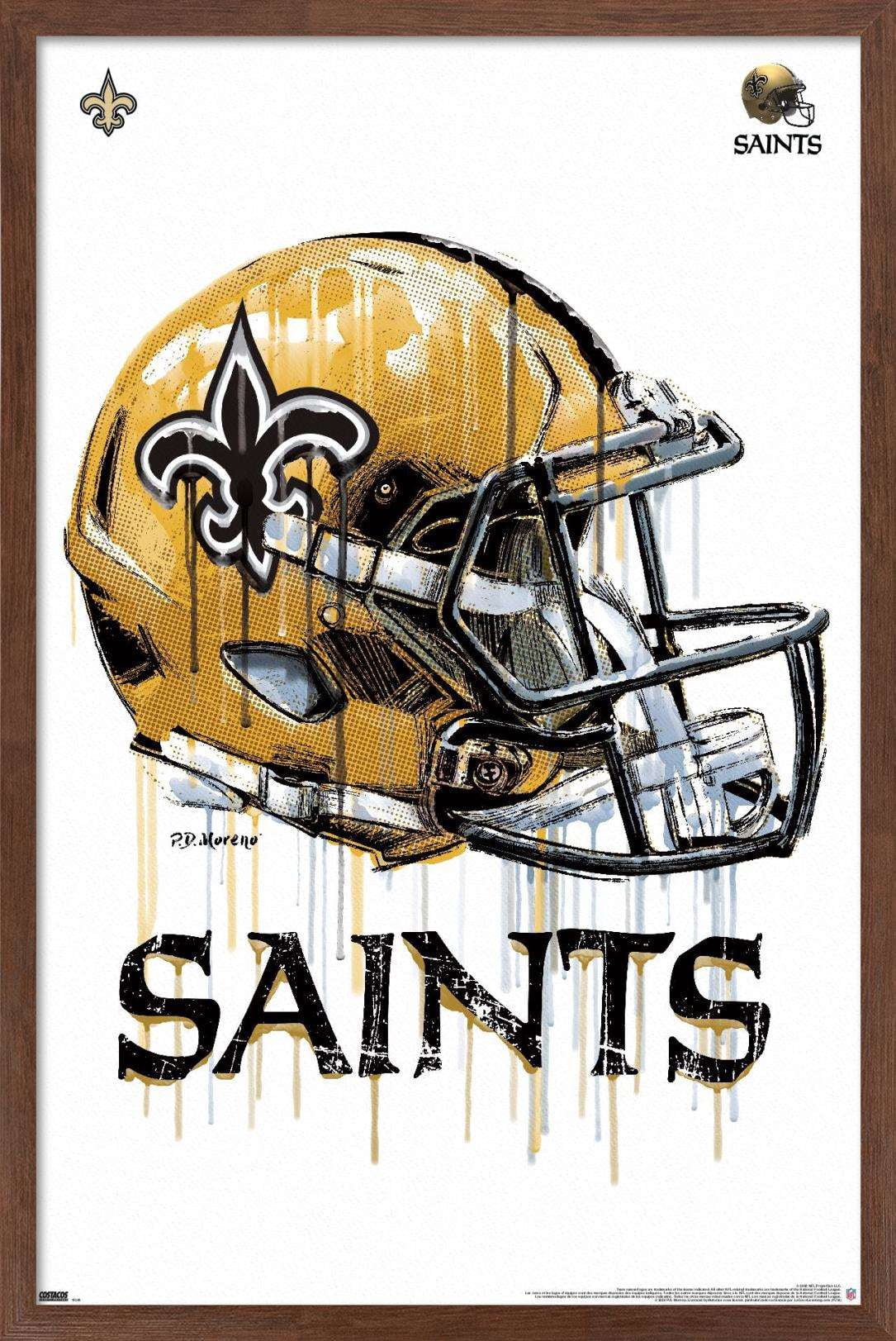 NFL New Orleans Saints - Drip Helmet 20 Wall Poster, 14.725" x 22.375", Framed