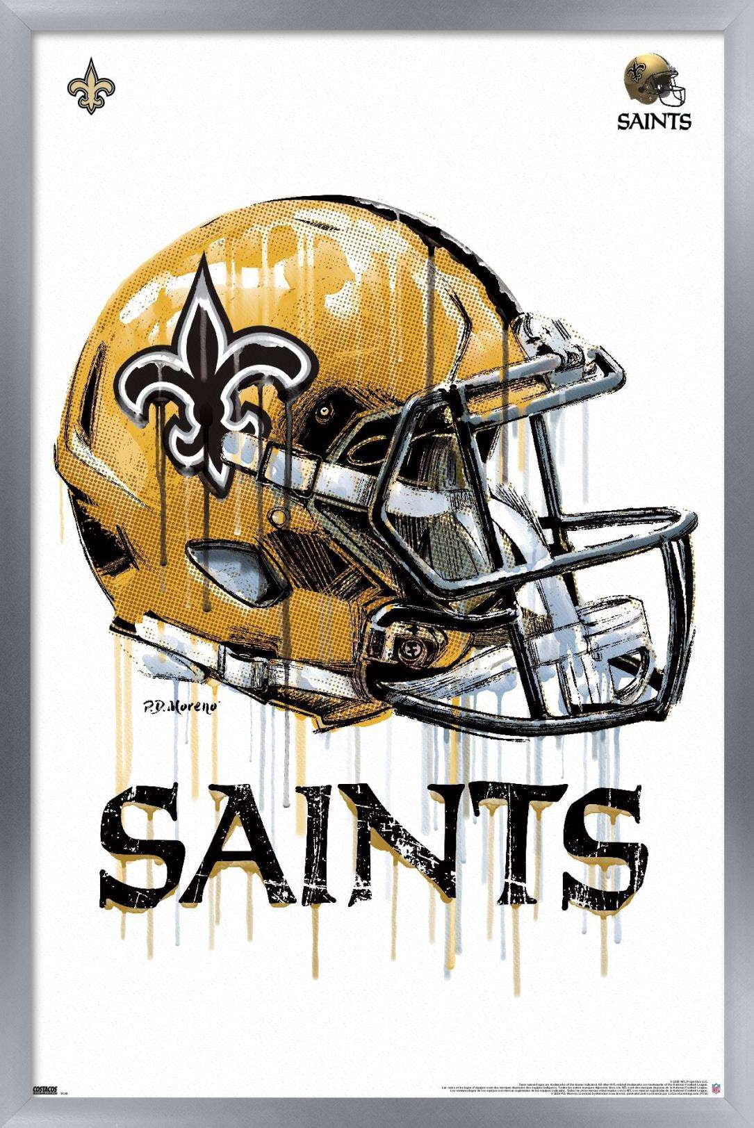 NFL New Orleans Saints - Drip Helmet 20 Wall Poster, 22.375" x 34", Framed