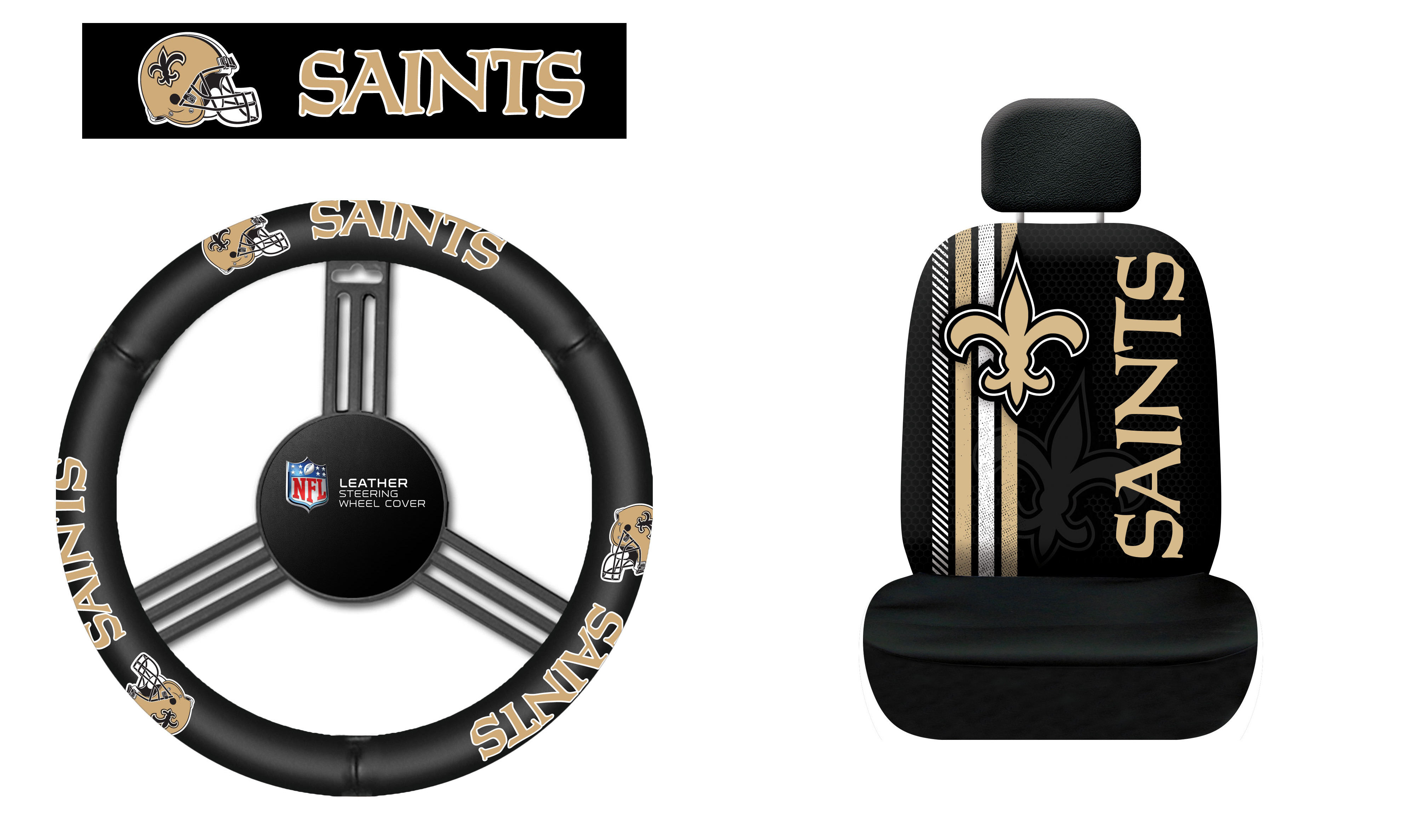 NFL New Orleans Saints Rally Seat Cover with Leather Steering Wheel Cover - image 1 of 1