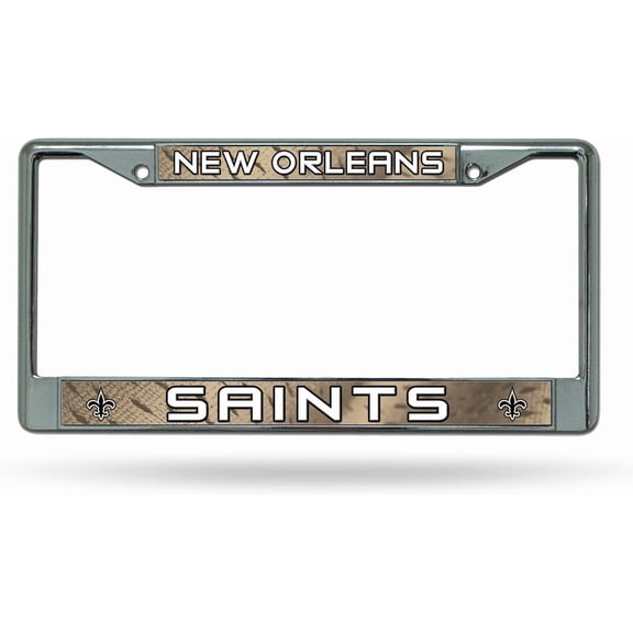 NFL New Saints 12" x 6" Silver Chrome Frame W' Decal Insert Car/Truck/SUV Auto Accessory