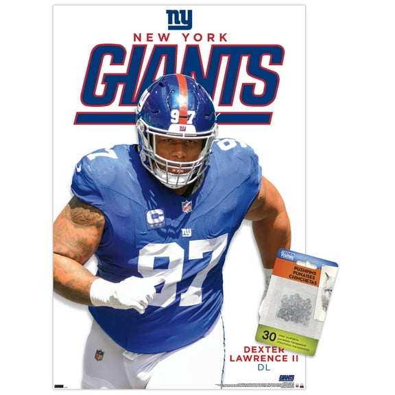 NFL New York Giants - Dexter Lawrence II Feature Series 24 Wall Poster with Push Pins, 14.725" x 22.375"