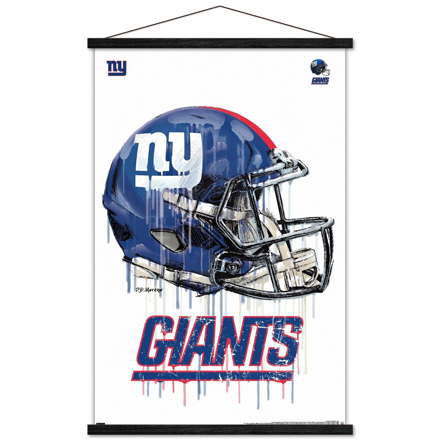 NFL New York Giants - Drip Helmet 20 Wall Poster with Wooden Magnetic Frame, 22.375" x 34"