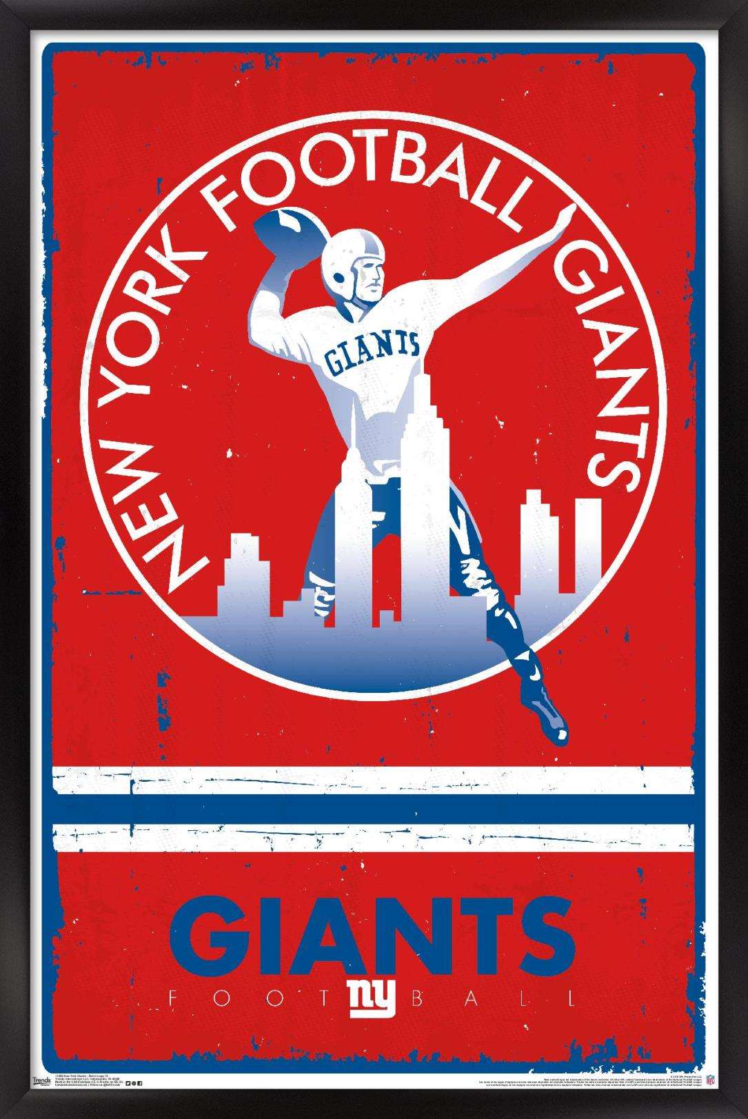 NFL New York Giants - Retro Logo 15 Wall Poster, 14.725" x 22.375", Framed