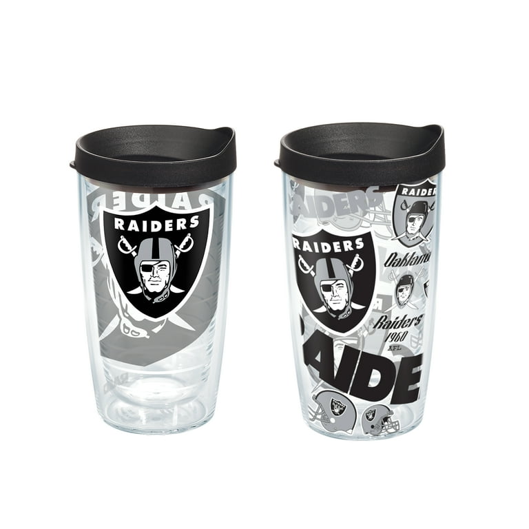 NFL Oakland Raiders 16 oz All Over and Genuine Tumbler Set with lids