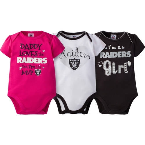 NFL Oakland Raiders Baby Girls Short Sleeve Bodysuit Set 3 Pack