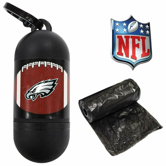 NFL PHILADELPHIA EAGLES Durable LICENSED Poop Waste Bag Dispenser & D Ring for Leash with 600 Premium Garbage Bags