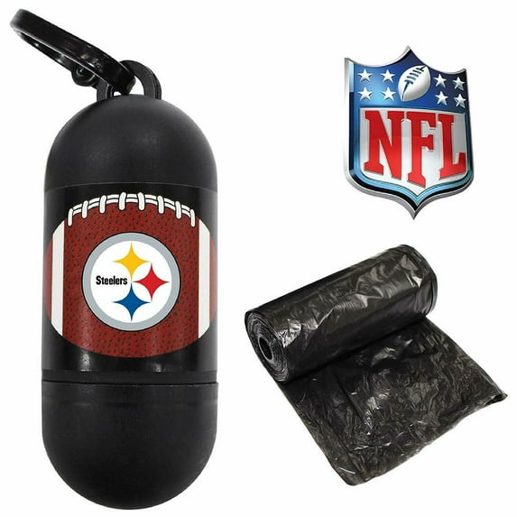 NFL PITTSBURGH STEELERS Cool & Sporty Poop Waste Bag Dispenser with a Leash D Ring & with 1200 Premium Dog Poop Bags