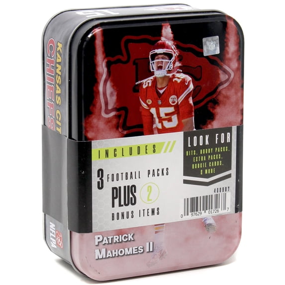 NFL Patrick Mahomes II Trading Card COLLECTOR Tin (3 Packs Plus 2 Bonus Items)