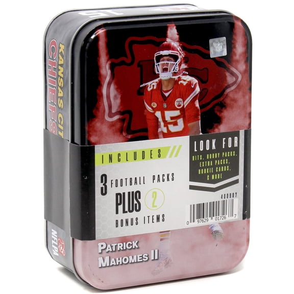 NFL Patrick Mahomes II Trading Card COLLECTOR Tin (3 Packs Plus 2 Bonus Items)