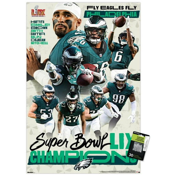 NFL Philadelphia Eagles - Super Bowl LIX Champions Wall Poster with Push Pins, 22.375" x 34"