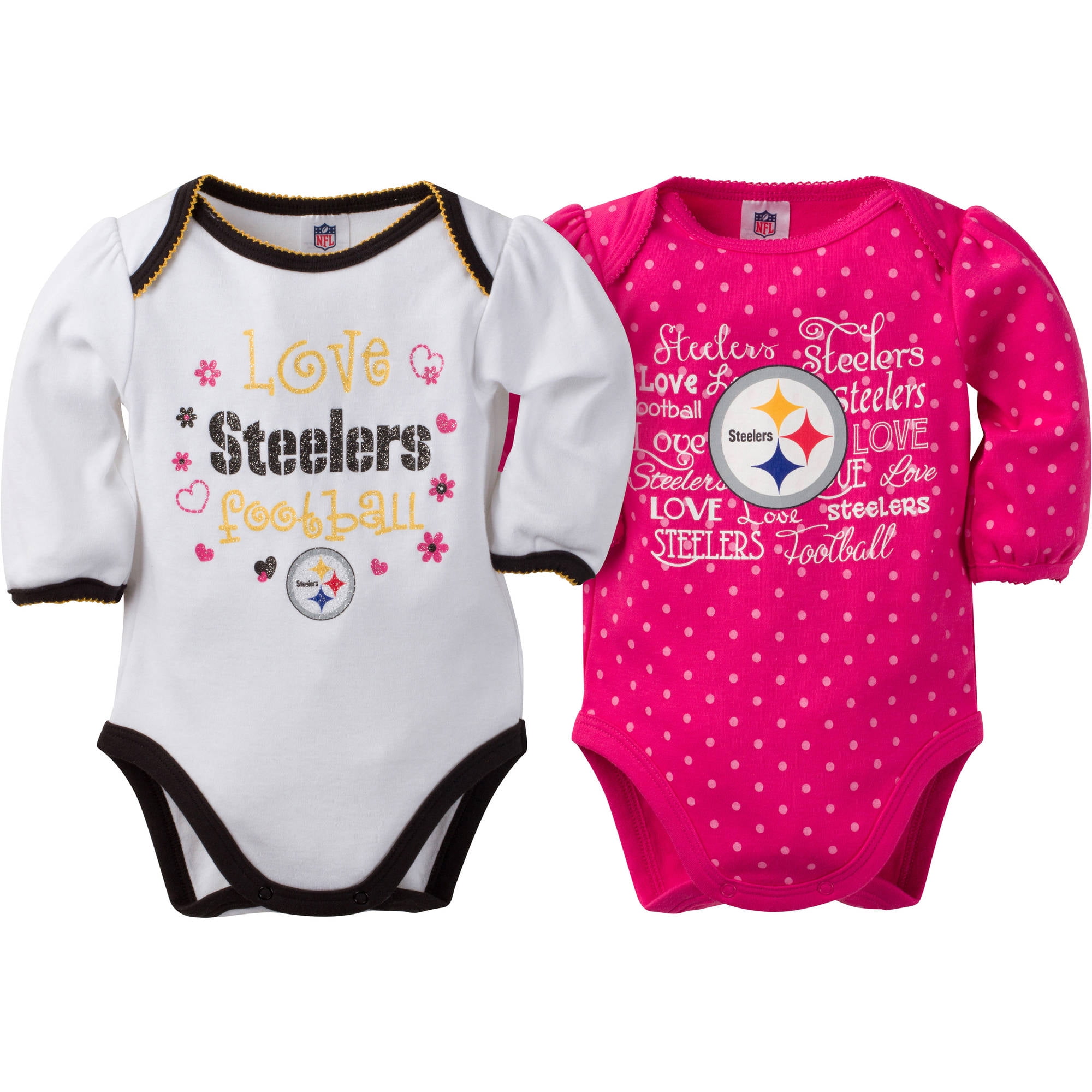 NFL Pittsburgh Steelers Baby Girls Long Sleeve Bodysuit Set 2 Pack