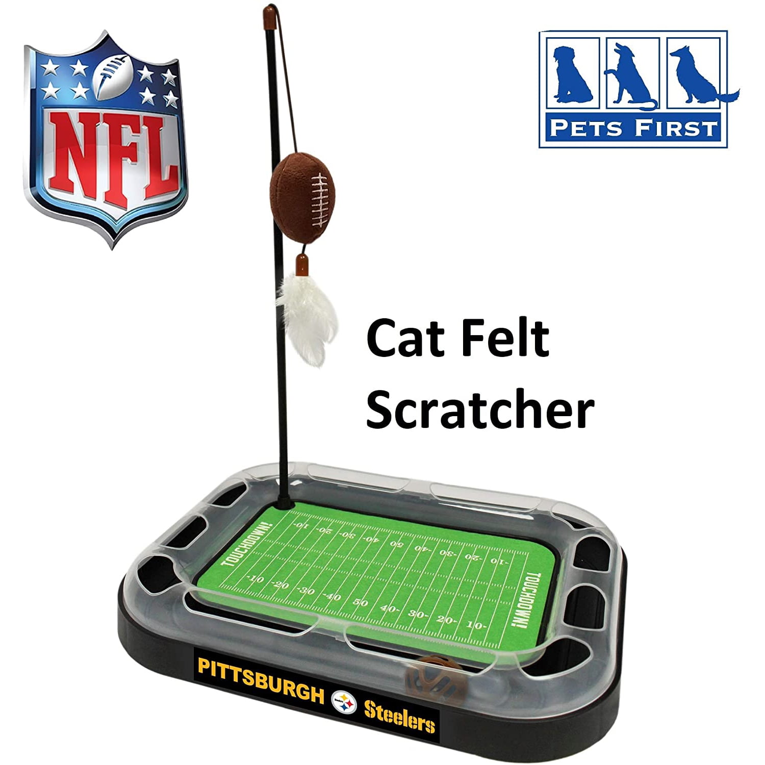NFL Pittsburgh Steelers CAT Scratcher Toy with Catnip Plush & Feather Cat and Kitty Toy