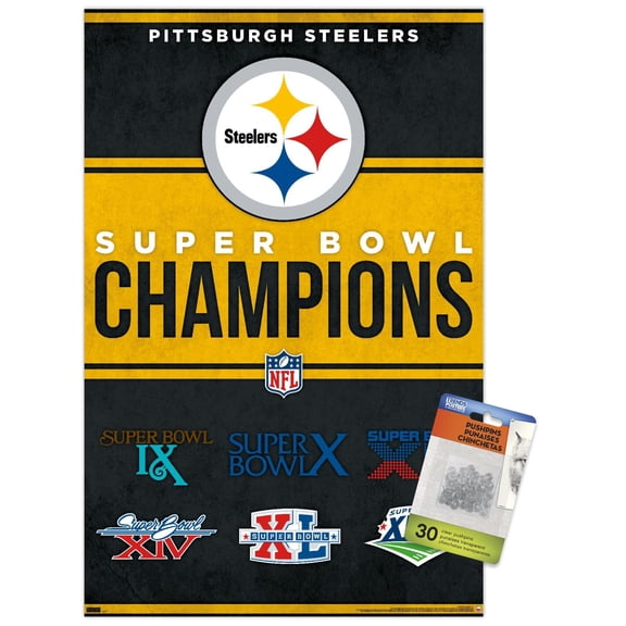 NFL Pittsburgh Steelers - Champions 23 Wall Poster with Push Pins, 14.725" x 22.375"