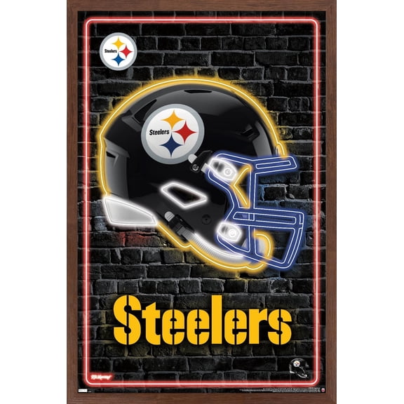 NFL Pittsburgh Steelers - Neon Helmet 23 Wall Poster, 14.725" x 22.375" Framed