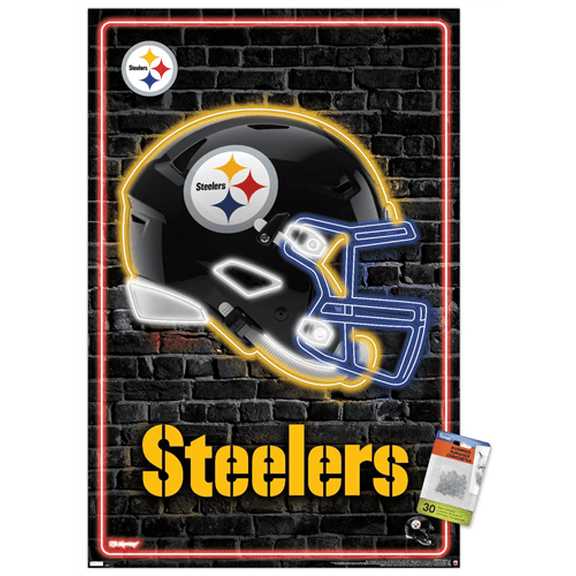 NFL Pittsburgh Steelers - Neon Helmet 23 Wall Poster with Push Pins, 22.375" x 34"