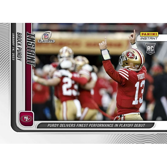 NFL San Francisco 49ers 2022 Instant Weekly Football Brock Purdy 1 of 3099 Trading Card #193 (Rookie Card, Delivers Finest Performance in Playoff Debut!) (Panini)