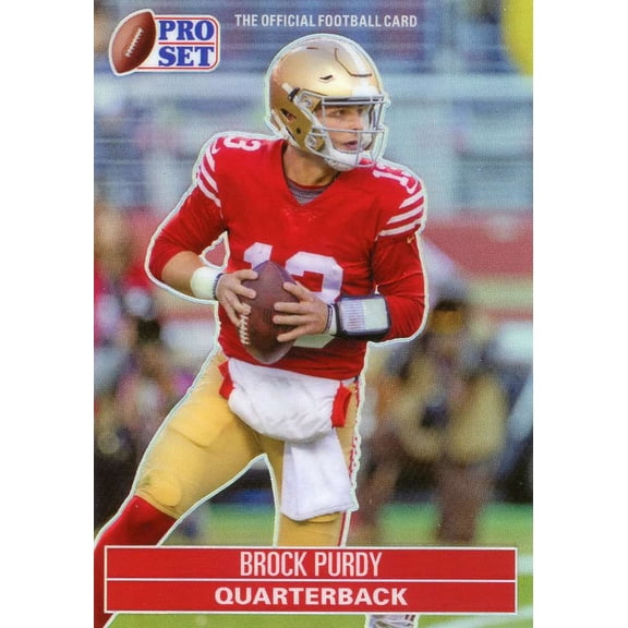 NFL San Francisco 49ers 2023 Pro Set Brock Purdy 1 of 491 Trading Card P91-1 (Rookie Card, METAL, 1991 Style) (Leaf)