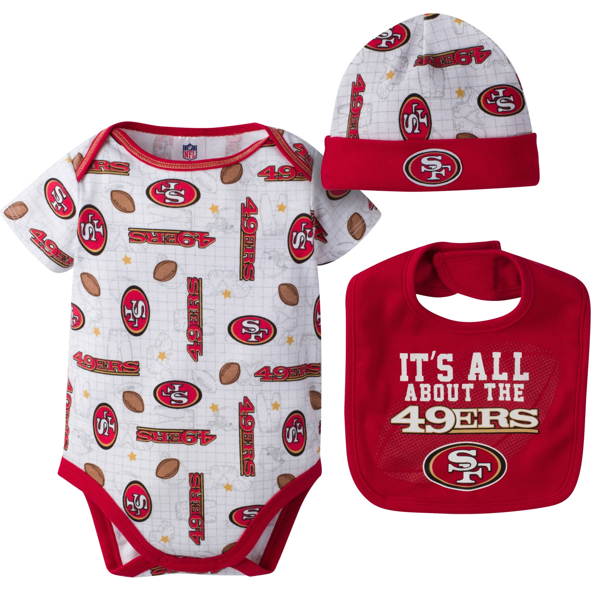 NFL San Francisco 49ers Baby Boys Bodysuit, Bib and Cap Outfit Set, 3-Piece  