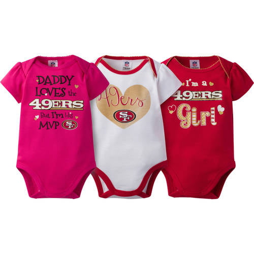 NFL San Francisco 49ers Baby Girls Short Sleeve Bodysuit Set, 3