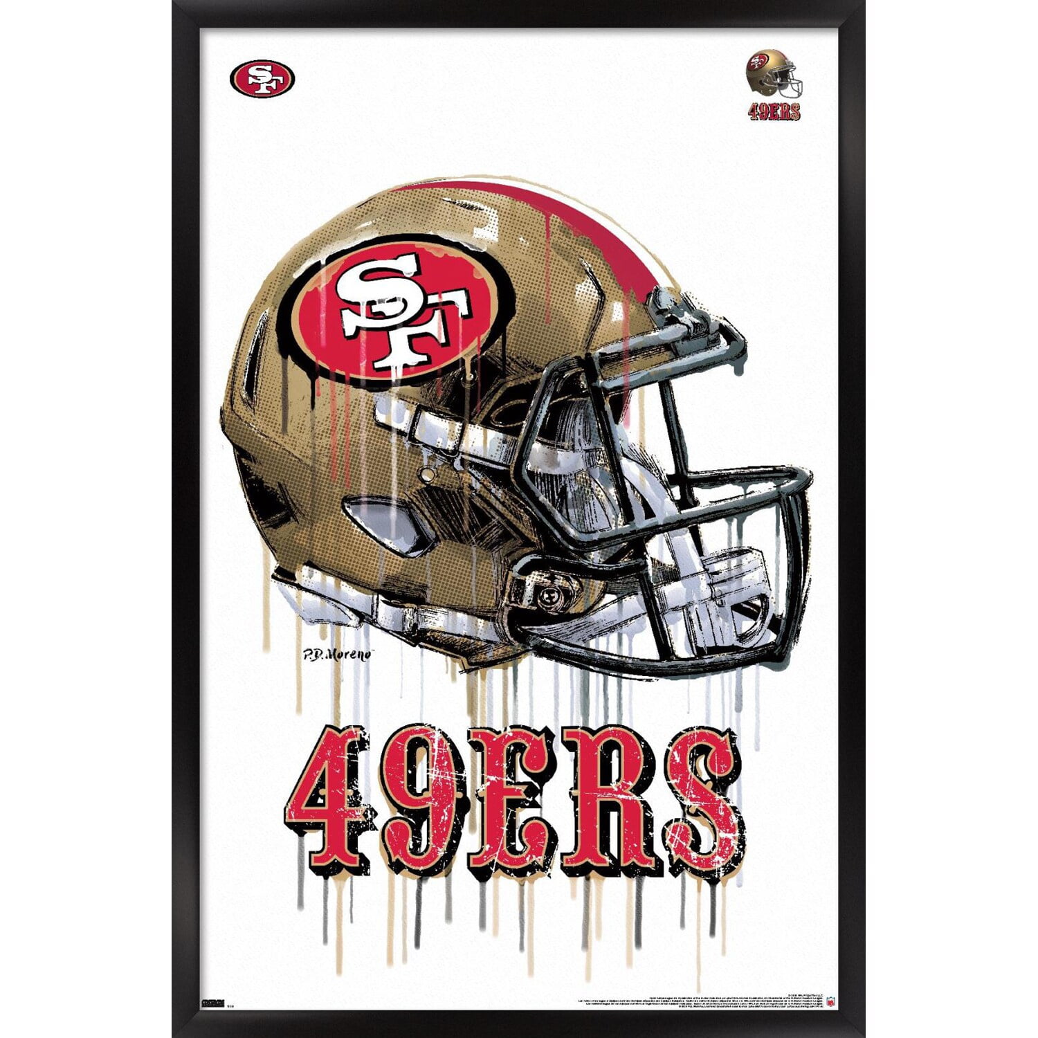 NFL San Francisco 49ers - Drip Helmet 20 Wall Poster, 22.375" x 34", Framed