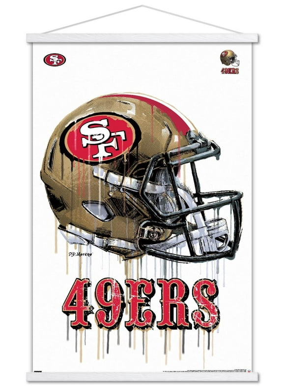 NFL San Francisco 49ers - Drip Helmet 20 Wall Poster with Wooden Magnetic Frame, 22.375" x 34"