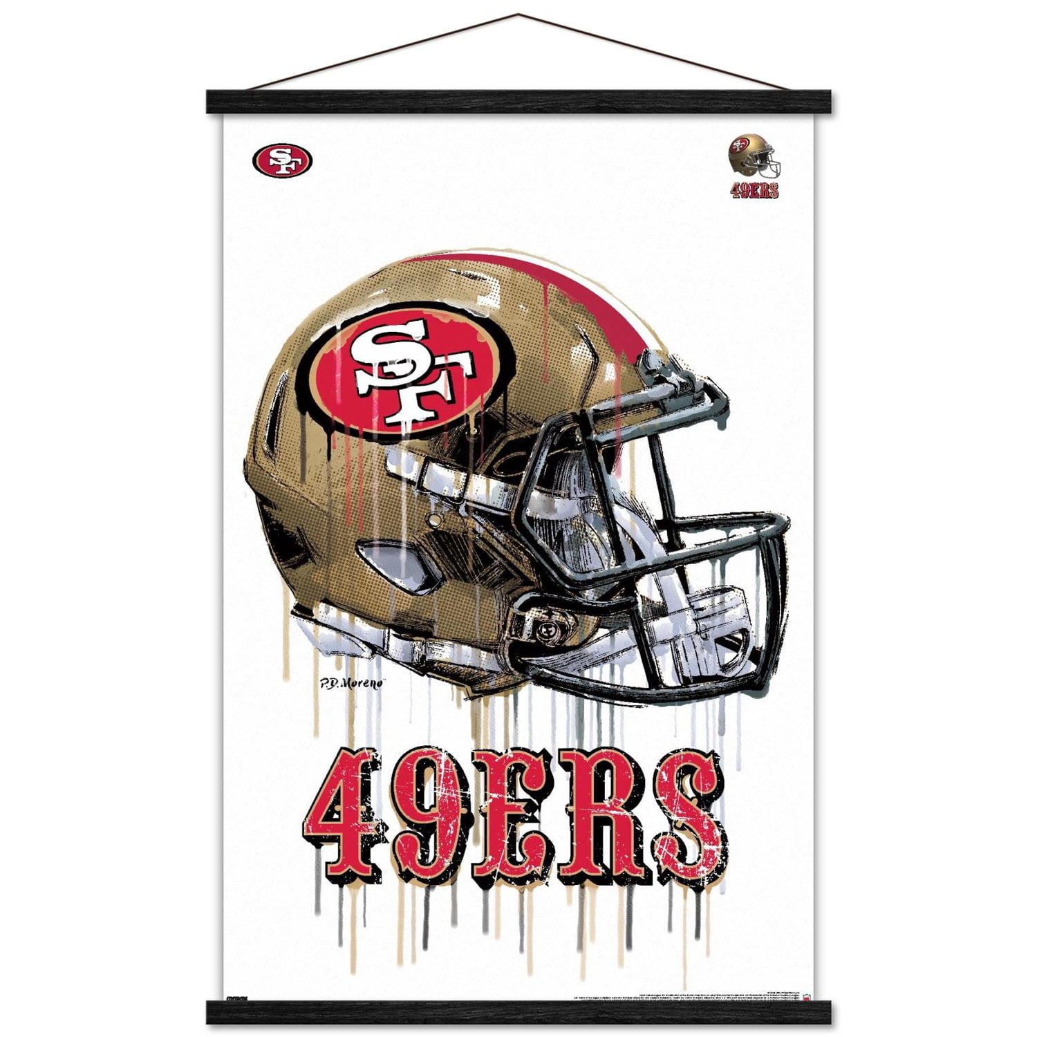 NFL San Francisco 49ers - Drip Helmet 20 Wall Poster with Wooden Magnetic Frame, 22.375" x 34"