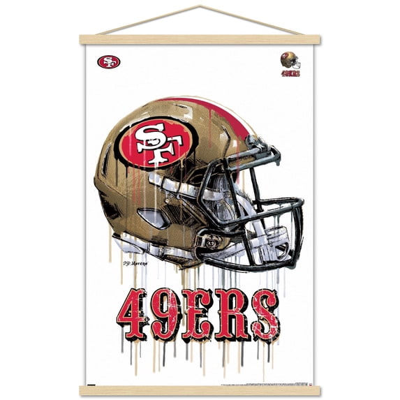 NFL San Francisco 49ers - Drip Helmet 20 Wall Poster with Wooden Magnetic Frame, 22.375" x 34"