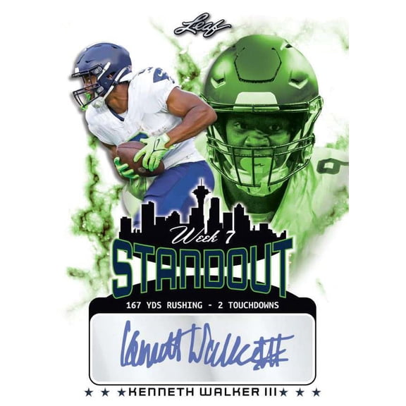 NFL Seattle Seahawks 2022 Week 7 Rookie Standout Football Kenneth Walker III /223 AUTOGRAPHED Trading Card S-KW1 (XRC Rookie Card) (Leaf)