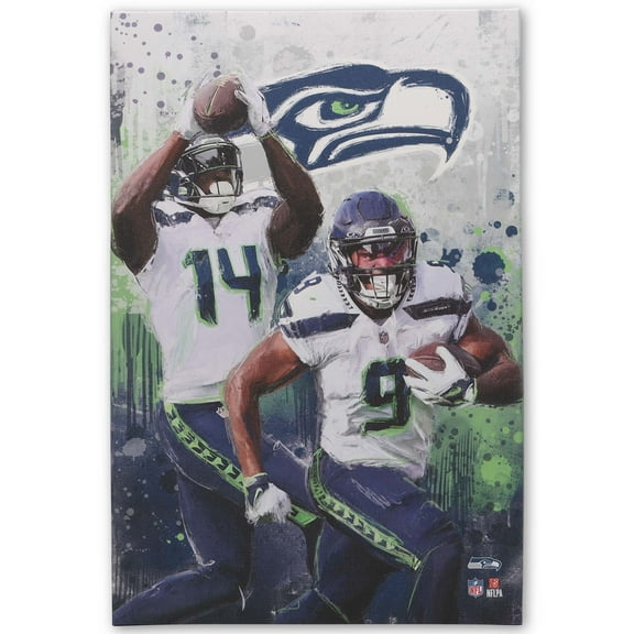 NFL Seattle Seahawks DK Metcalf & Kenneth Walker III Painterly Graffiti Canvas Wall Decor for Man Cave, Office, or Game Room